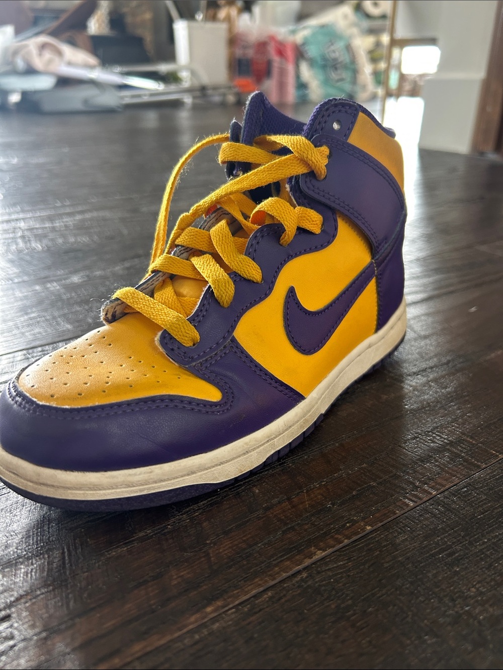 Nike Kids High-Top Sneakers in Purple and Yellow